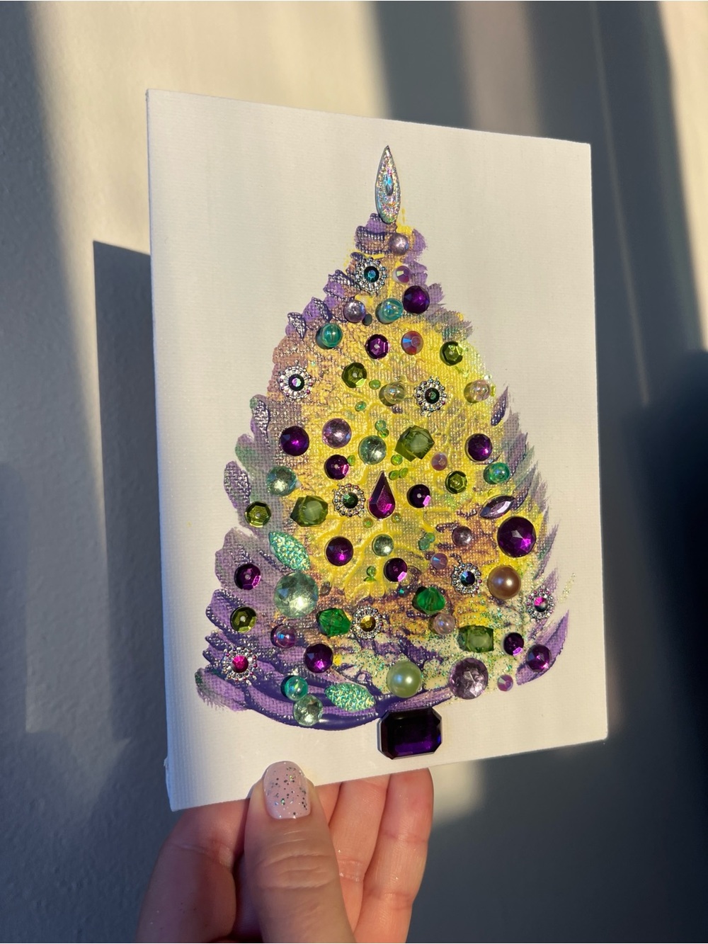 Purple, Lime & Gold Jeweled Christmas Tree – 5x7 Original - Picture 8 of 8